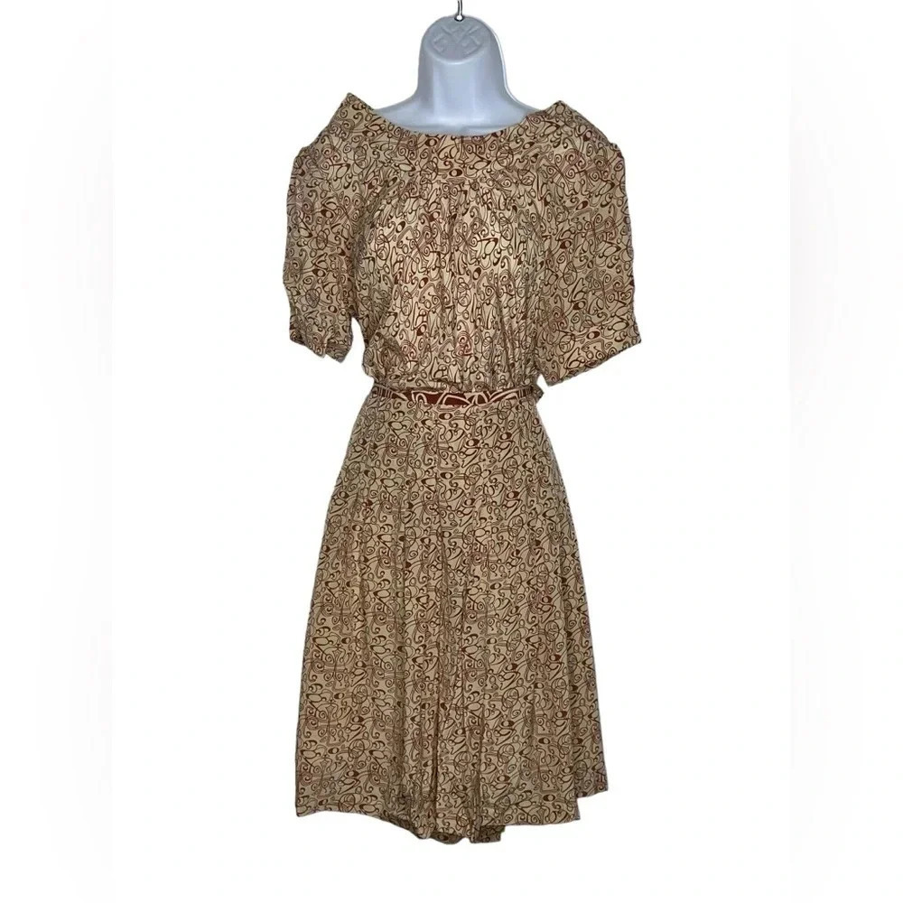 Casch by Gro Abrahamsson cream brown 100% silk skirt blouse outfit sz 40/8 NWT